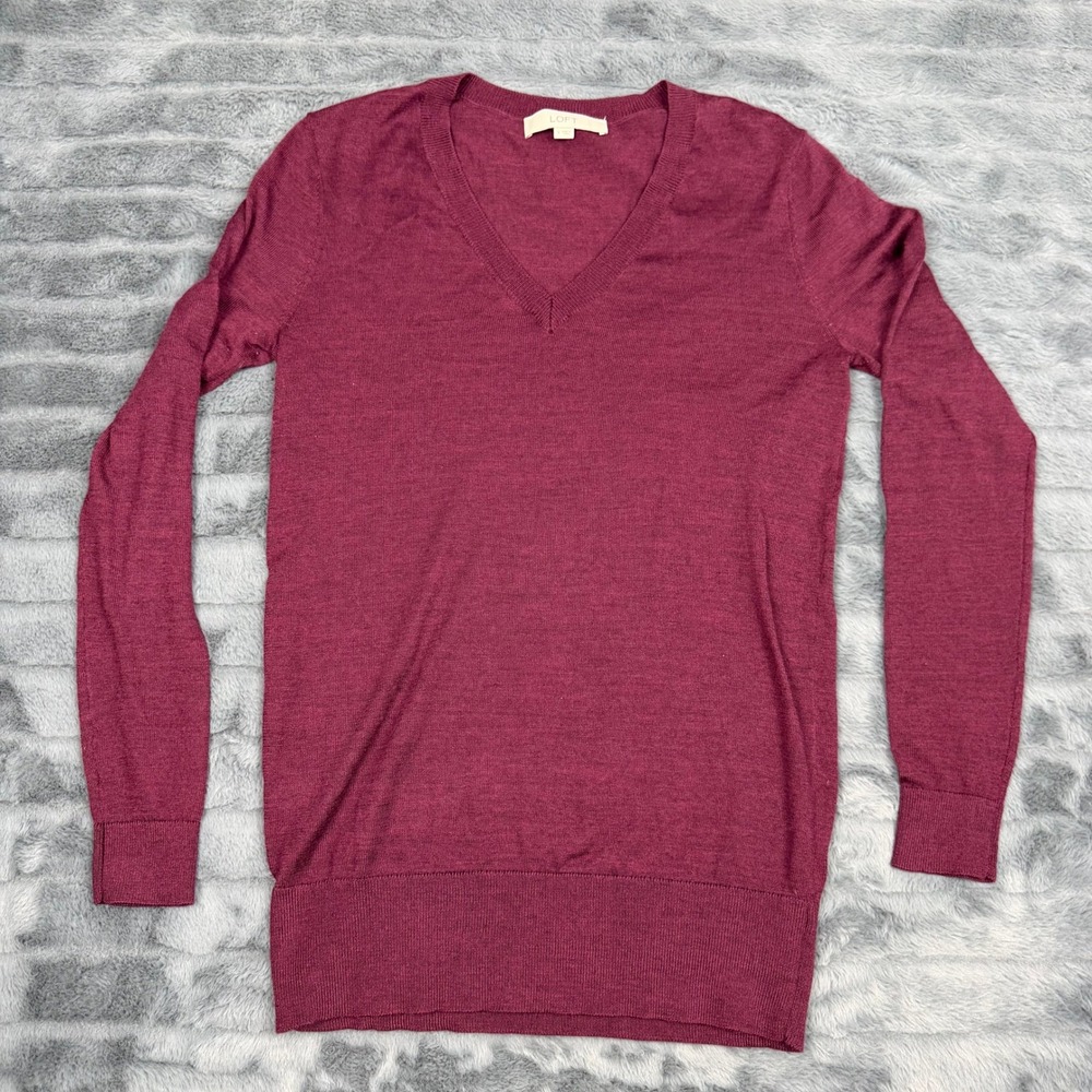 Loft Ann Taylor Womens V-Neck Sweater Burgundy Wool Blend Long Sleeve Small